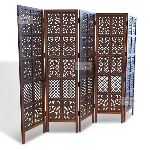 Image of Wooden Room Partition with Stands /Wall Divider for Living Room /Room Divider Wall Separator for Office (5 Panel- Mix)