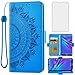 Asuwish Compatible with Huawei Y6 2019/Y6 Prime 2019/Y6s/Honor Play 8A/Honor8A Wallet Case and Tempered Glass Screen Protector Card Holder Flip Wrist Strap Cell Phone Cover for Hawaii 6Y Pro Men Blue