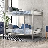 Metal Bunk Bed,Twin Over Twin Heavy Duty Bed Frame with Guardrails and Ladder for Boys, Girls,Teens and Adults,Convertible to 2 Separated beds(Silver)