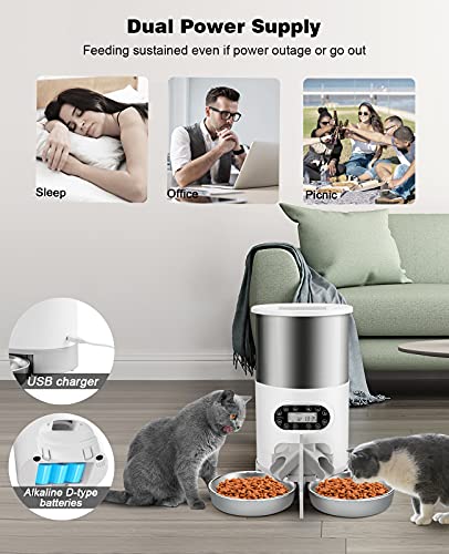 HUICOCY Automatic Cat Feeders, 304 Stainless Steel Timed Cat Food Dispenser for 2 Cats & Small Dog, 4.5L Pet Feeder with… - Image 5