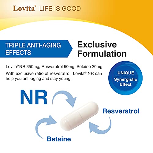 Lovita Nr Supplement 350 Mg, Potent Nicotinamide Riboside With Resveratrol & Betaine, High Absorption & Stabilized Nad Supplement For Healthy Aging, Vegan, 30 Capsules (30 Day Supply) #TOP1