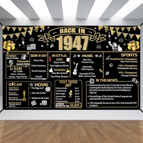 79th Decorative Cloth for Women or Men, Birthday Banner With Holes, Built-in White Ribbon 1947 79th Year for Grandpa Grandma Old Happy Birthday Banner, Outdoor、Indoor Bday Background Decor