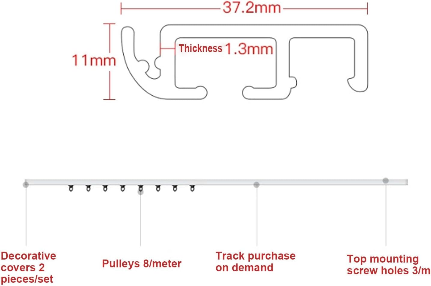 Cafe curtain rod,Aluminum Alloy Curtain Track Rail,curtain track ceiling mount,cafe curtain rod,Scope of application:Suitable for living rooms,bathrooms,bedrooms,ceilings,bay windows ( Color : White ,