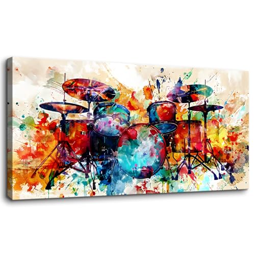 YARUITU Colorful Drum Set Wall Art,Abstract Watercolor Music Canvas Print