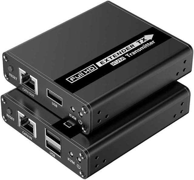 PremiumCord Przedłużacz HDMI KVM do 70 m z transmisją USB przez kabel krosowy Cat6/Cat6A/Cat7, metalowa obudowa, kompatybilny z Full HD 1080p 60Hz