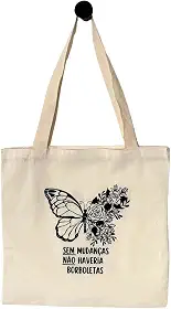 Sacola Ecobag Algodão Cru Tecido Pano Mudanças Borboletas