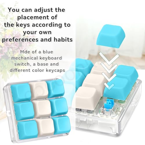 Image of Mini Keyboard Fidget Toy with Keychain Decompression Button Finger Clicker Toys for Adults to Relieve Stress Pass Time (Mix Sky Blue , White)