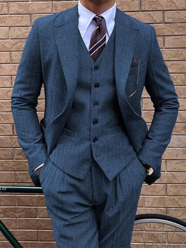 3 Piece Tweed Men Suit Set Slim Fit Retro Men Herringbone Suit Prom Party Wedding Groom2