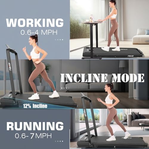 Image of Foldable Treadmill with Incline-Walking Pad with Handle Bar-Portable Walking Pad Treadmill 350+ lb Capacity-Under Desk Treadmills, 4 in 1 Running Machine LED Display /Dual Control