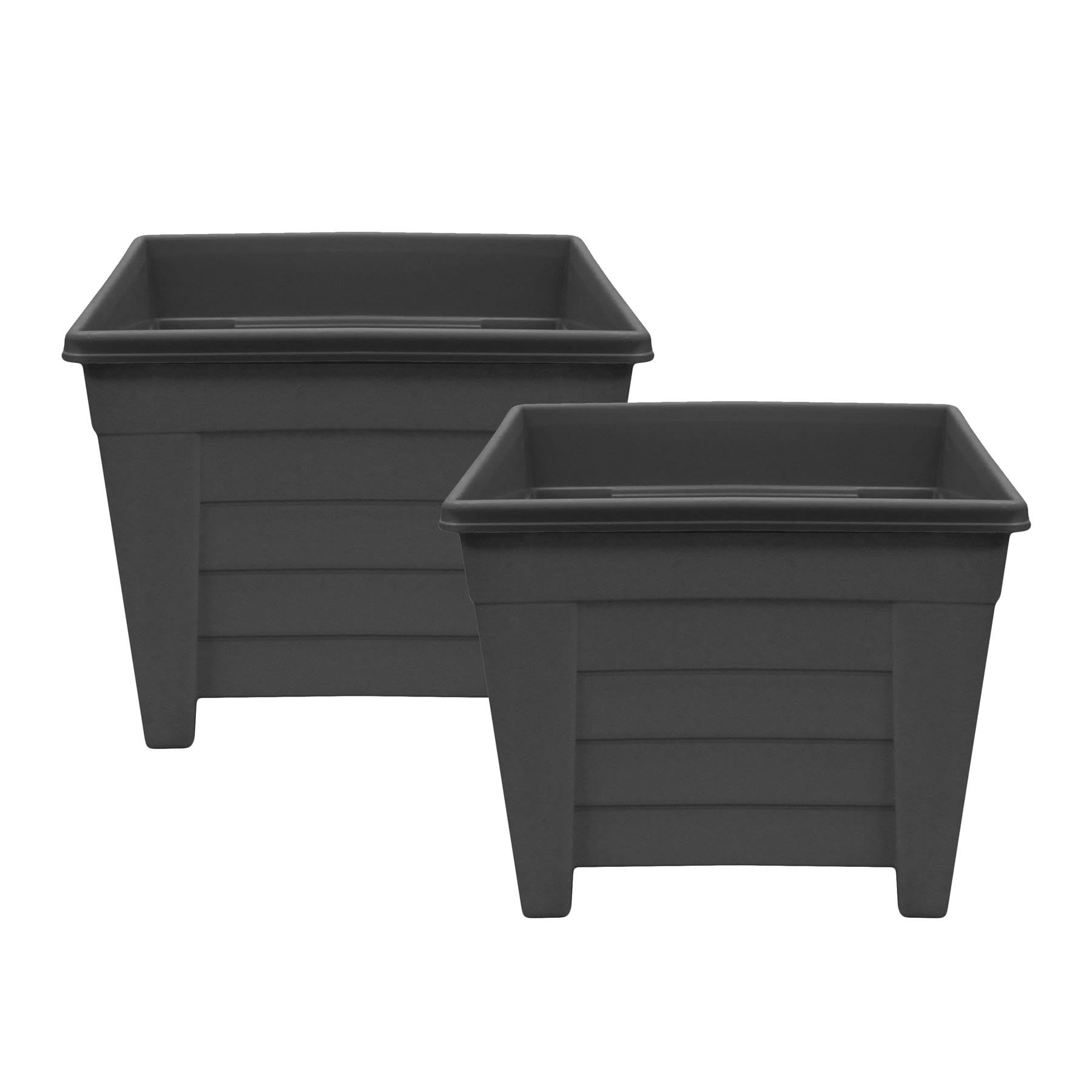 Simpa Black Grosvenor Square Plastic Garden Planters - Set Of 2 Pots 27Cm.