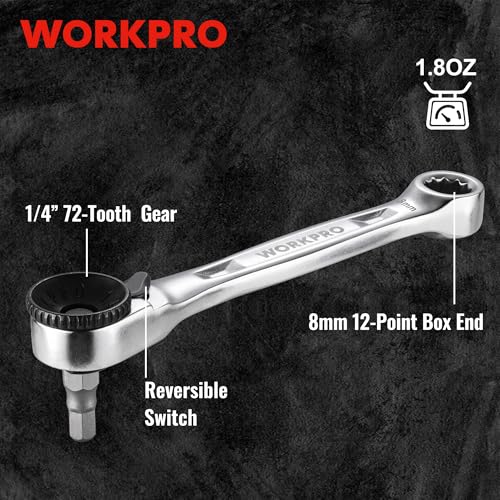 Image of WORKPRO 1 /4 inch Mini Ratchet Wrench Set with Screwdriver Bit Set, 72-Tooth | Right Angle Screwdriver, 90 Degree Offset Ratcheting Screwdriver, for DIY, Auto Repair, 21PCS