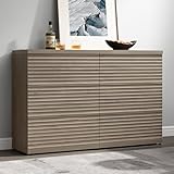 Top 10 Best Mid Range Furniture Brands for Stylish Homes 1 SICOTAS Fluted Sideboard Buffet Cabinet with Storage, Modern Credenza Storage Cabinet with 3 Larger Drawers, Mid Century Coffee Bar Table for Living Room Entryway Kitchen, Grey Alder (2 PCS)