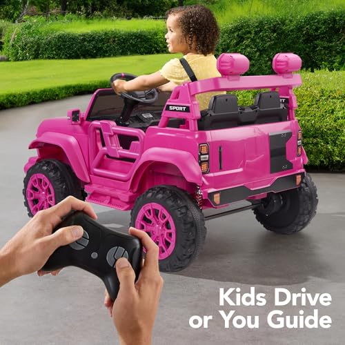 Image of Best Choice Products Kids 24V 2-Seater Electric Ride On Car Truck w / 132lb Weight Capacity, Parent Control, Bluetooth, LED Lights - Hyper Pink