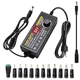 3~12V 12A 144W Adjustable Universal Power Supply Adapter, 3V 4V 5V 6V 7V 8V 9V 10V 11V 12V Variable DC Power Supply with Voltage Display 100V-240V 50-60Hz AC to DC Converter for LED Strip Light Router