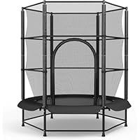Kids Trampoline, 55inch Outdoor Trampoline, Ø140cm x162cm, Indoor Trampoline with Safety Net, Zipper, Floor Protection Net, Black
