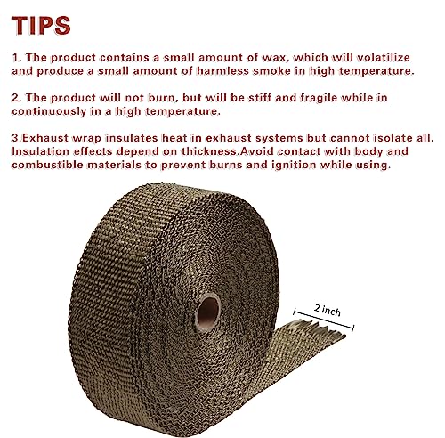 Image of LEDAUT 2 inch x 50' Titanium Exhaust Heat Wrap Roll for Motorcycle Fiberglass Heat Shield Tape with Stainless Ties