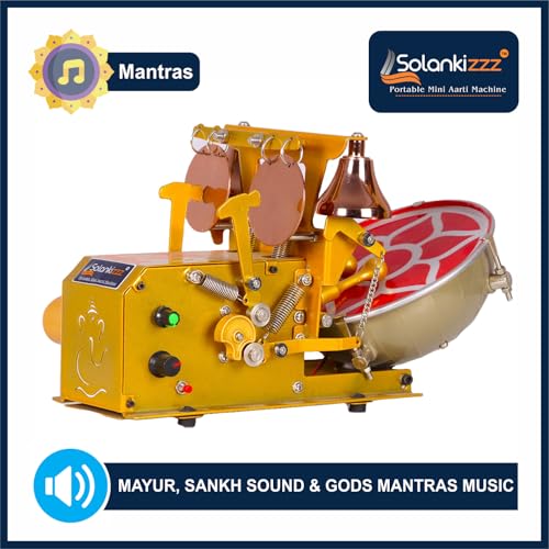 Image of God-Mantras, Shankh & Mayur Sound Fully Automatic Electric Mini Aarti Machine With Nagara, 2-Bells & Jalar For Home Temple, Satsang Or Pooja Room (Deluxe)