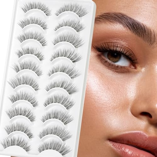 EMEDA False Eyelashes Natural Lashes Wispy 0.01mm Ultra Thin Band 12mm Pestañas Postizas Naturales Cat Eye 10 Pairs Invisible Clear Band 3D Demi Wispies Short Fake Eye Lashes Strips Handmade (005) - Image 6