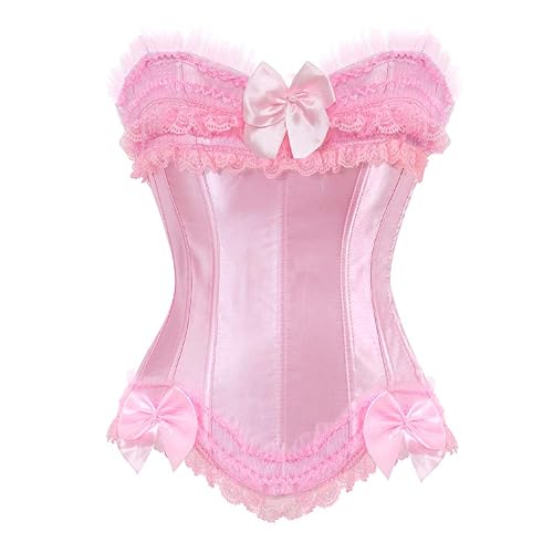 ICEGIA Women's Lace Up Boned Overbust Corset Bustier Lingerie Bodyshaper Top - Small - Pink of S070