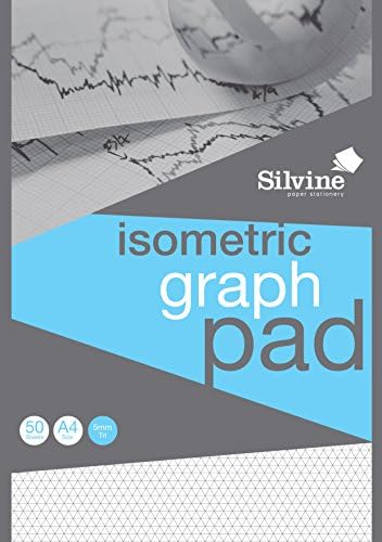 Silvine A4 Professional Graph Pad. 50 Sheets of Quality 90gsm Paper, Printed Isometric Grid