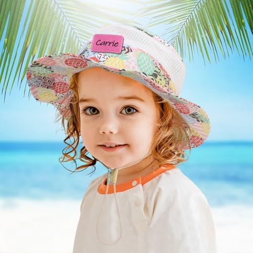 Custom Name Baby Sun Hat, Personalized Leather Label Baby Bucket Hat with Mesh Wide Brim, Toddler Beach Hat Baby Hats3