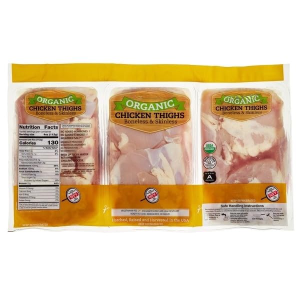 Organic Fresh Chicken Thighs | Antibiotic Free | Boneless | Skinless | No Added Hormones; No Added Steroids; No Added Salt; No Artificial Ingredients [ 88 oz, 5.5 lb ]