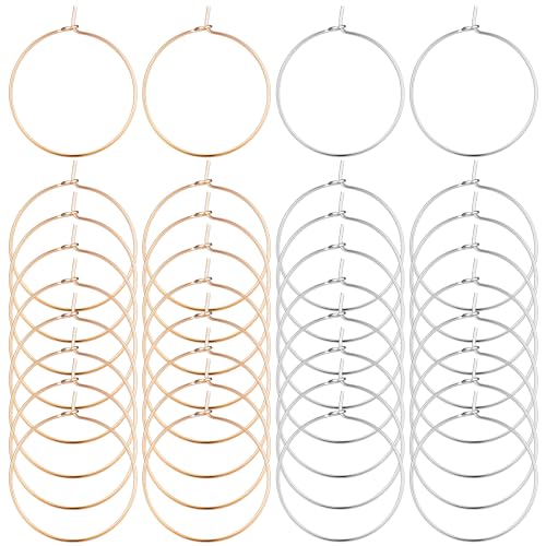 100 PCS Earring Hoops for Jewelry Making, Round Earring Beading Hoops Wine Glass Charm Rings Open Earrings Wire Ring Accessories for DIY Jewelry Craft Dangle Hoop Earrings Making (Golden, Silver)