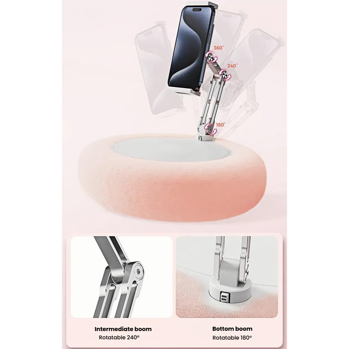 Soporte de almohada para tablet Kindle, iPad, soporte de teléfono móvil de felpa con un cuenco para aperitivos con tapa, compatible con teléfonos de 4.7 a 13 pulgadas, tablet, iPad, iPhone, Google
