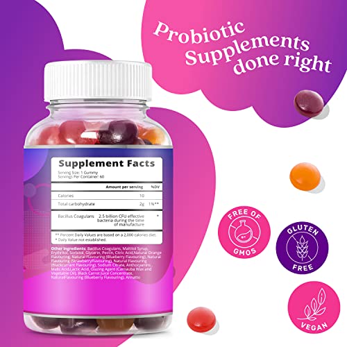 Belive Probiotic Gummies - Probiotics With 5 Billion Cfus For Digestive Health, Men, Women & Kids Probiotic Supplements For Immune Support, Sugar Free & Vegan – Blueberry, Strawberry & Orange | 2-Pack #TOP1