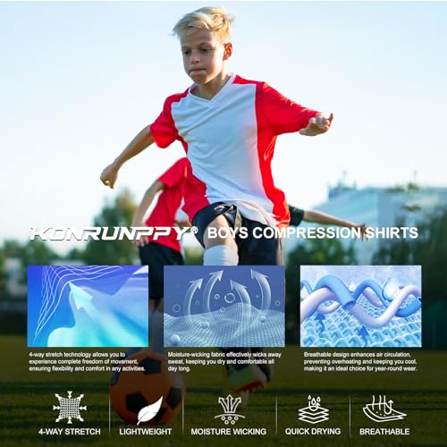 Konrunppy 24030302 Boys Compression Shirts Short Sleeve Youth Kids Basketball Undershirt Qucik Dry Athletic Workout T-Shirt thumb #3