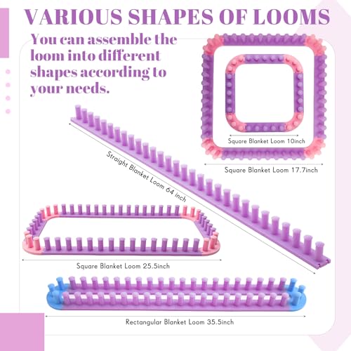 Novabright 64 Inch Chunky Yarn Blanket Loom Kit Adjustable Plastic Frame No Needle Hand Knitting for Thick Yarn Projects DIY Beginners Craft Gift