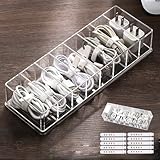 Cable Organizer Kit with 8-Compartment Cord Storage Box (without Lid) and 10 Wire Ties, Clear Plastic Desk Organizer for Cables, Chargers, Accessories for Home Office