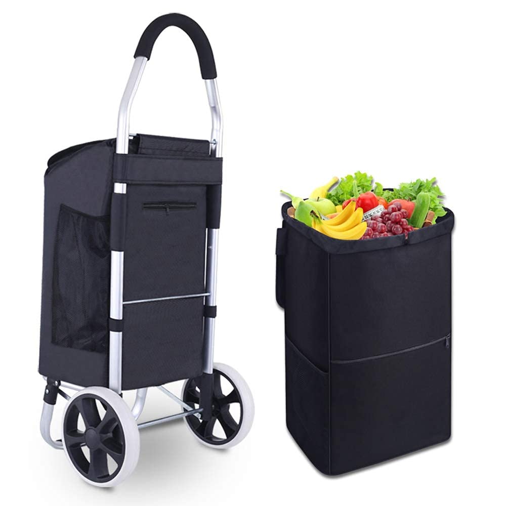 Wytrzymały wózek na zakupy z dużymi kółkami – składany wózek użytkowy do artykułów spożywczych do domu, podróży, nośność 49 kg, lekki i designerski