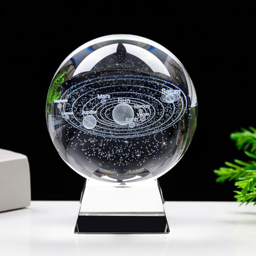 Pleadeliy 夢幻星空 クリスタルボール 高透過 K9 クリスタル 3D 立体彫刻 撮影小物・インテリアギフトボックス クロス カード付き