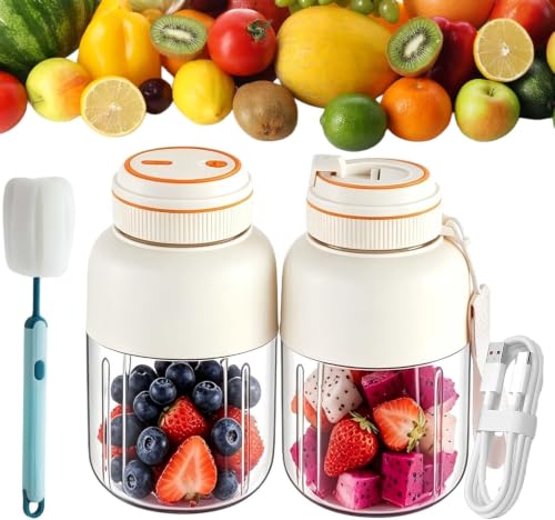Image of Portable Cordless juicer cup, 44oz Portable Blender for Shakes and Smoothies with Leakproof Travel Lid, Stainless Steel Blades, Compact Juicer Cup for Gym, Office, Travel & Home (Blue*2)