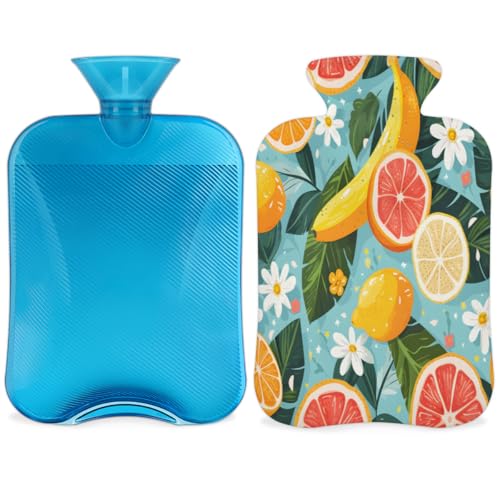 Lemon Banana Fruit Flower Hot Water Bottle with Cover 2L