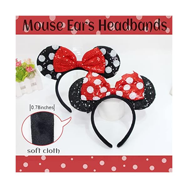 Etluk mouse ears headbands, 2 pcs bow headband, classic shiny bow cute headbands for women, girls - image 7