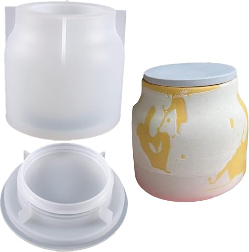 Jarrón de cemento de concreto para almacenamiento de tarro de silicona con molde de tapa, maceta suculenta, maceta de flores, molde de arcilla,