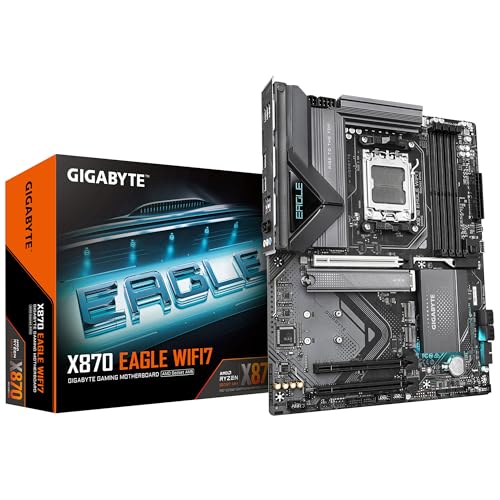 GIGABYTE X870 Eagle WIFI7 Motherboard - Unterstützt AMD Ryzen 9000 CPUs, 14+2+2 Phasen VRM, bis zu 8000MHz DDR5 (OC), 1xPCIe 5.0, Wi-Fi 7, 2.5GbE LAN, USB 4