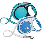 FLEXI New Comfort Retractable Dog Leash (Tape), 26 ft, Large, Blue/Pastel