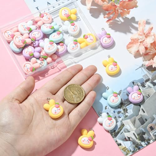 Stiesy 25Pcs 5 Colours Resin Rabbit Charms Opaque Rabbit Pendant Charm Cute Animal Dangle Charms for Jewellery Making DIY Bracelet Crafting - Image 3