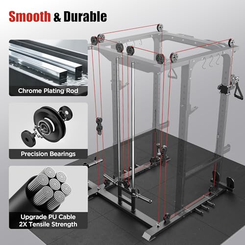 Image of SPORTSROYALS Power Rack, Multi-Functional Power Cage, Squat Rack with Pulley System & LAT Pull Down, Workout Cage with J Hooks for Home Gym