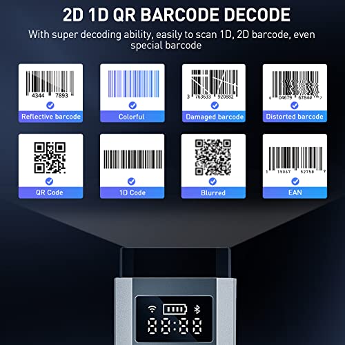 JRHC Barcode Scanner Bluetooth, 1D 2D Portable Wireless Barcode Reader 3 in 1 Wired & Bluetooth & 2.4G Wireless Connection Bar Code Scanners with TFT Screen Work for iOS, Windows, Android - Thumbnail 4
