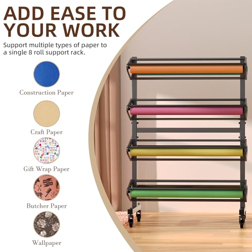 Large Paper Roll Dispenser, Vinyl Rack and Cutter for Craft Butcher Art Gift Paper Vinyl Storage Holder Holds Eight, 36inx9in Paper-Roll Holder for Crafting