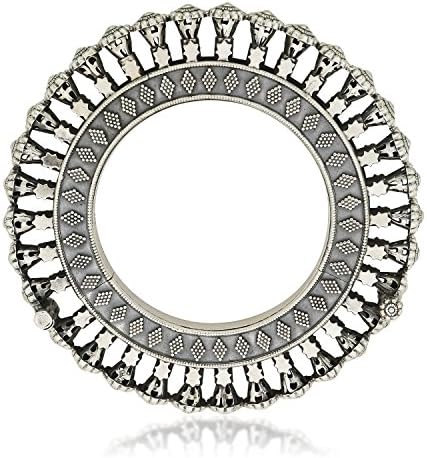 Ahilya Jewels Indian Ethnic Sterling Silver Flower Gokhru Statement Bangle