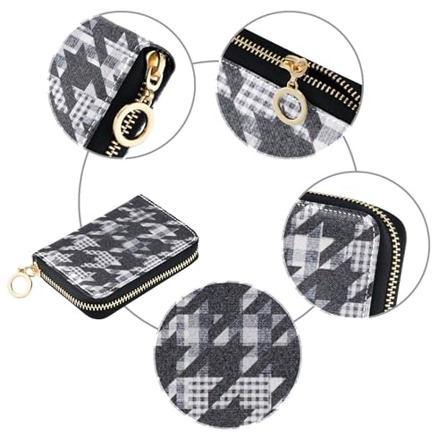 Card Holder Wallets RFID Blocking Women's Wallet Zip Around Leather Travel Cash Wallet with Coin Pocket Denim Houndstooth Plaid Grey4