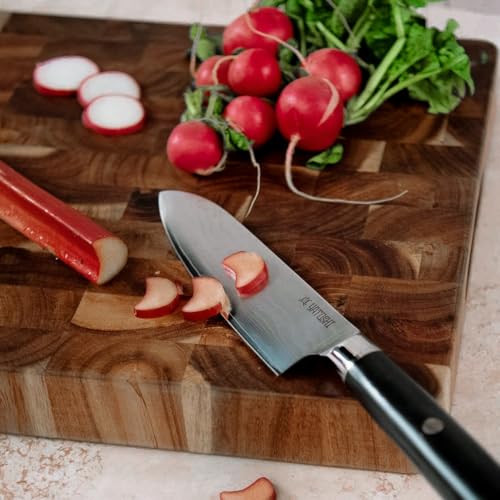 Tabla de Cortar Extra Grande de Madera de Acacia Yatoshi Knives con Asas Integradas – Tablero de Carnicero de Grano Final A Rayas, Tabla Reversible para Carne, Pan y Verduras – Tabla Profesional Pesada y Premium miniatura 4