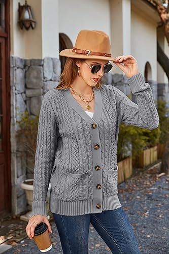 Image of Womens Cardigan Sweaters Cable Knit Sweater 2026 Fall Winter Chunky Open Front Button Down Coats with Pockets