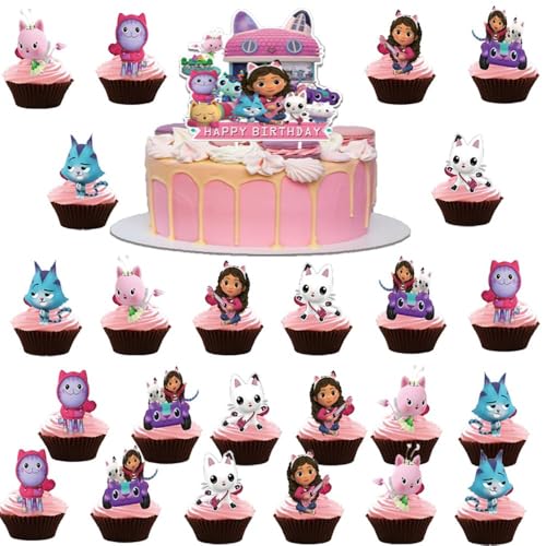 Decoraciones para tarta de cumpleaños, 25 unidades Cake Topper cumpleaños, Happy Birthday Cake Topper Chicos, Cumpleaños Fiesta Topper Pastel 3 Año, Decoraciones Cupcake para Niños