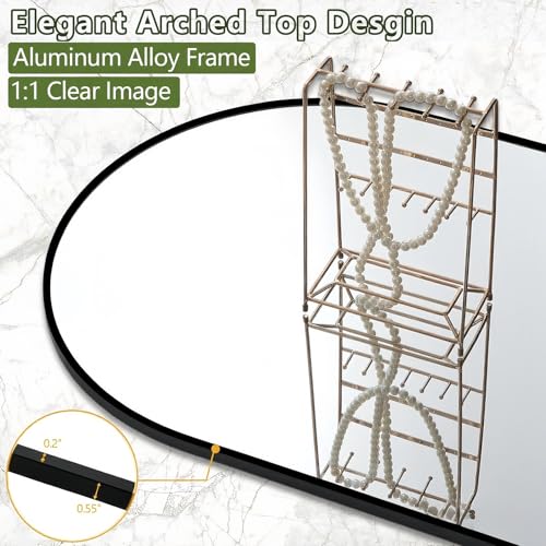 Image of Prywot Arched Full Length Mirror, 71 inchx30 inch Free Standing Floor Mirror, Black